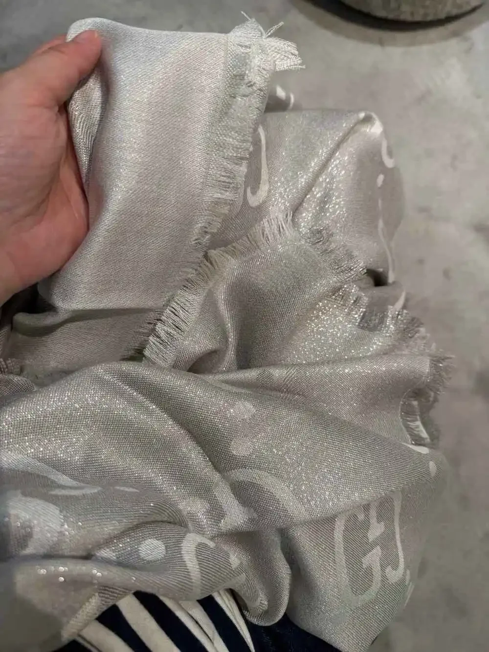 GUCCI Metallic Silver GG Monogram Scarf